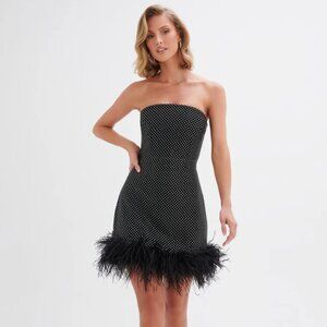 Lavish Alice CHLOE Crystal Embellished Feather Hem Mini Dress NYE Dress